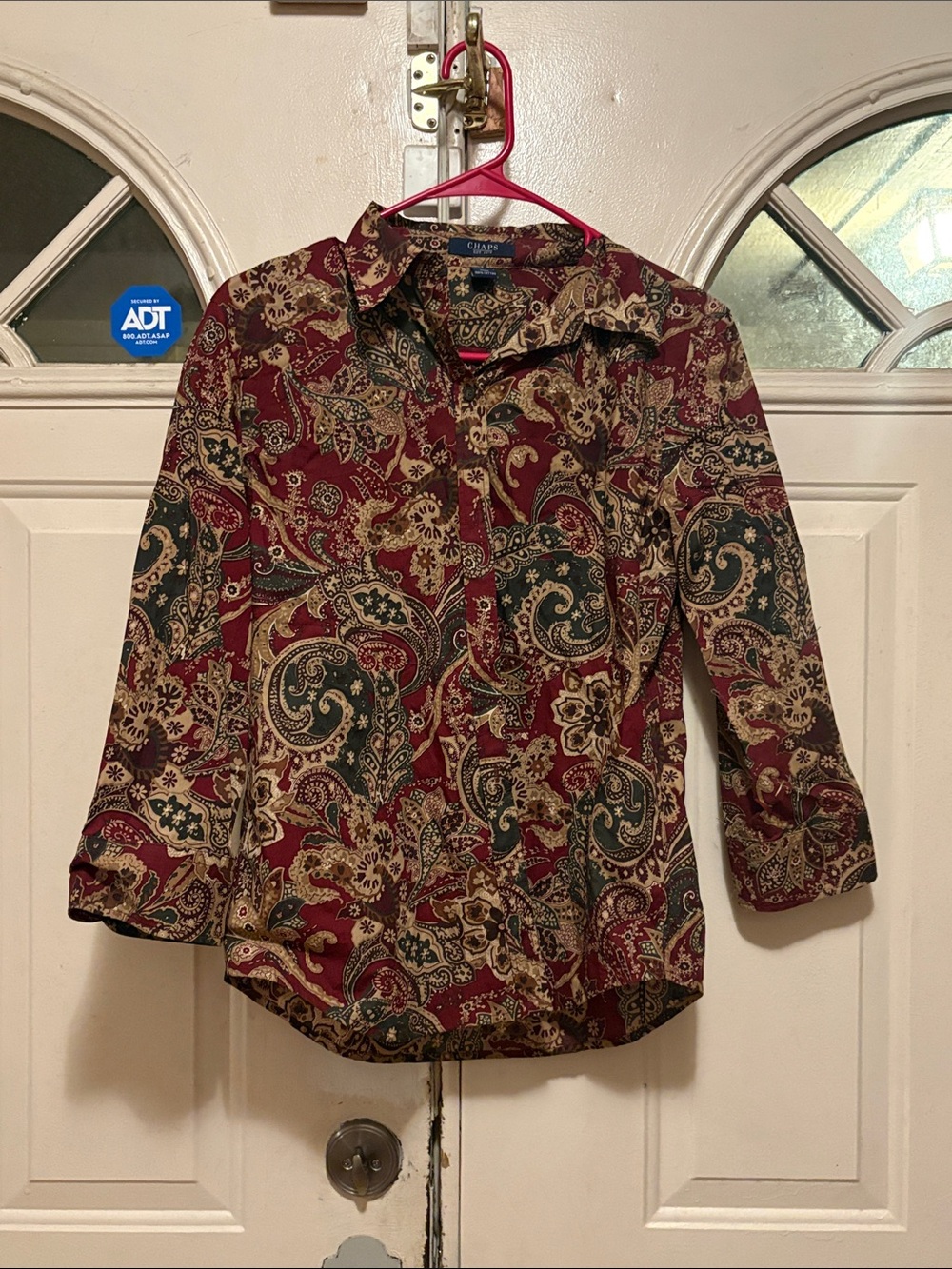 Chaps Men's Burgundy Paisley Button-Down Shirt with Green Accents